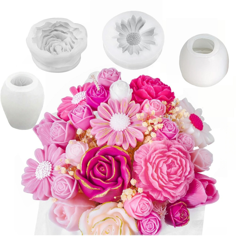 Candle Making Kits - 4Flower Candle Mold Set，Used for candle