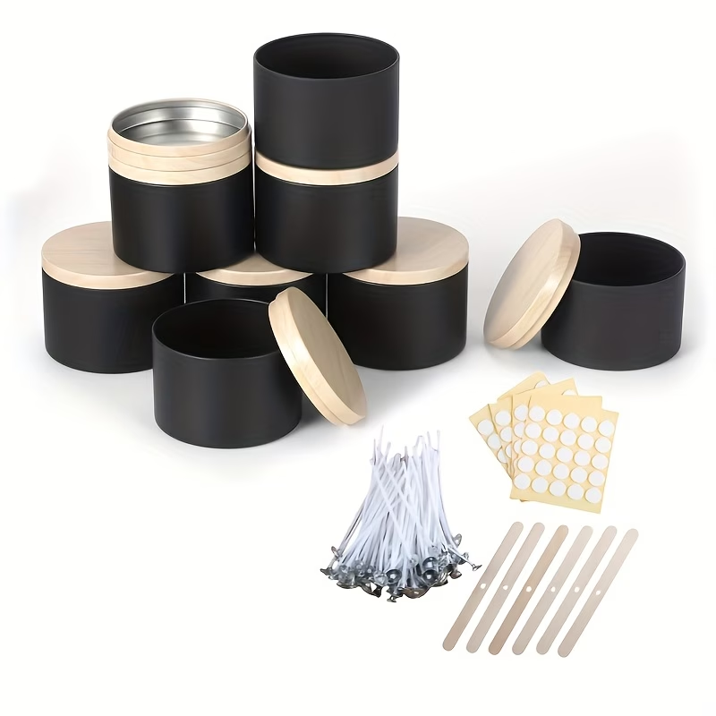 Candle Making Jars Wholesale - 6Sets/46pcs Black Candle Jar Set, 4Oz