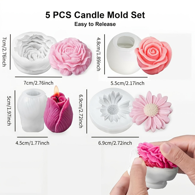 4Flower Candle Mold Set，Used f - Candle Making Kits avaliação e preço