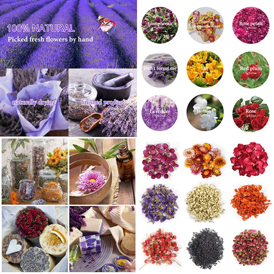 9 Bags Dried Flowers,100% Natu - Candle Making Kits avaliação e preço